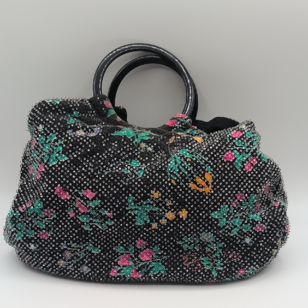 Vintage Black Candy Dot Beaded Floral Bucket Bag  With Lucite Handles
